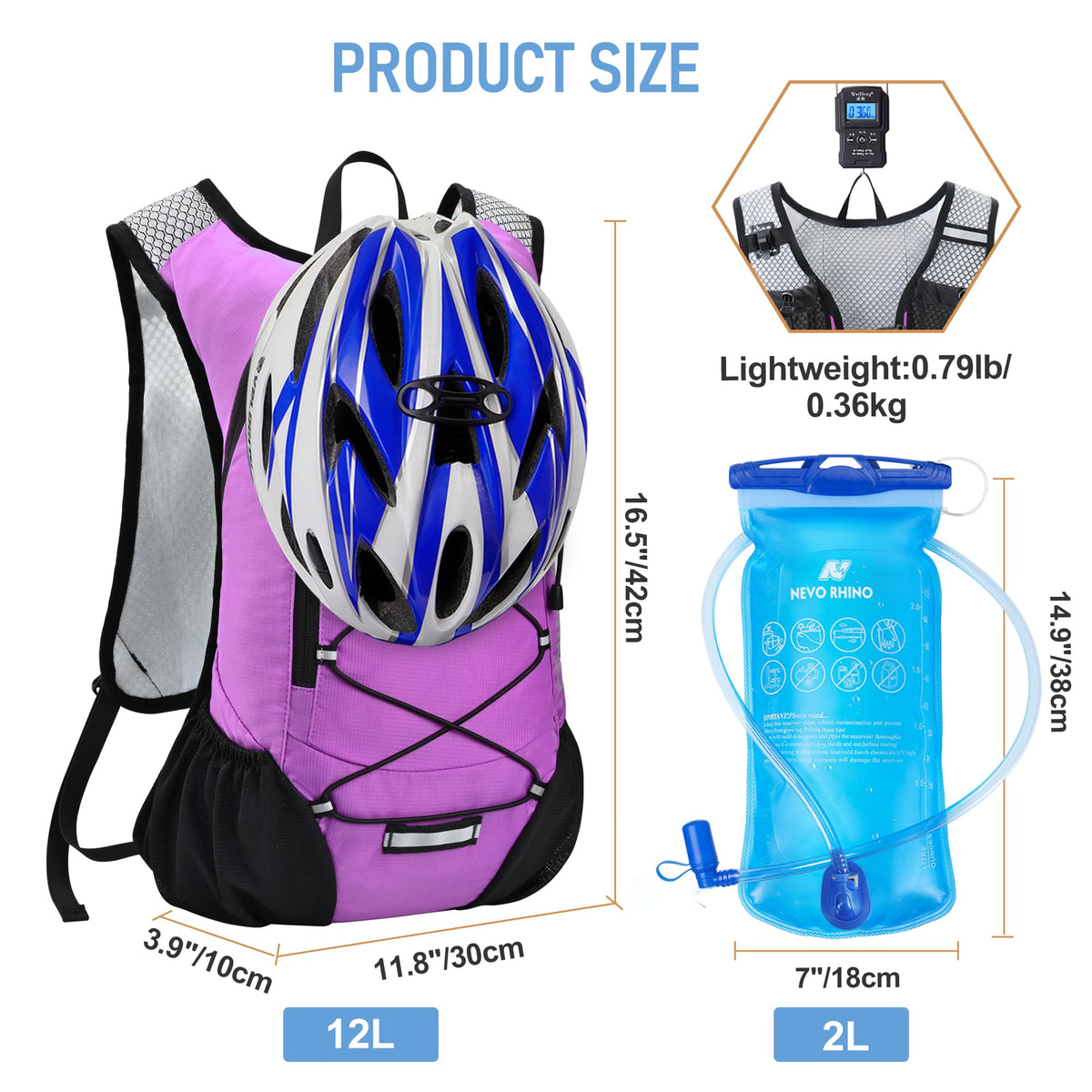 Lightweight Hydration Backpack, Running Backpack with 2L Water Bladder