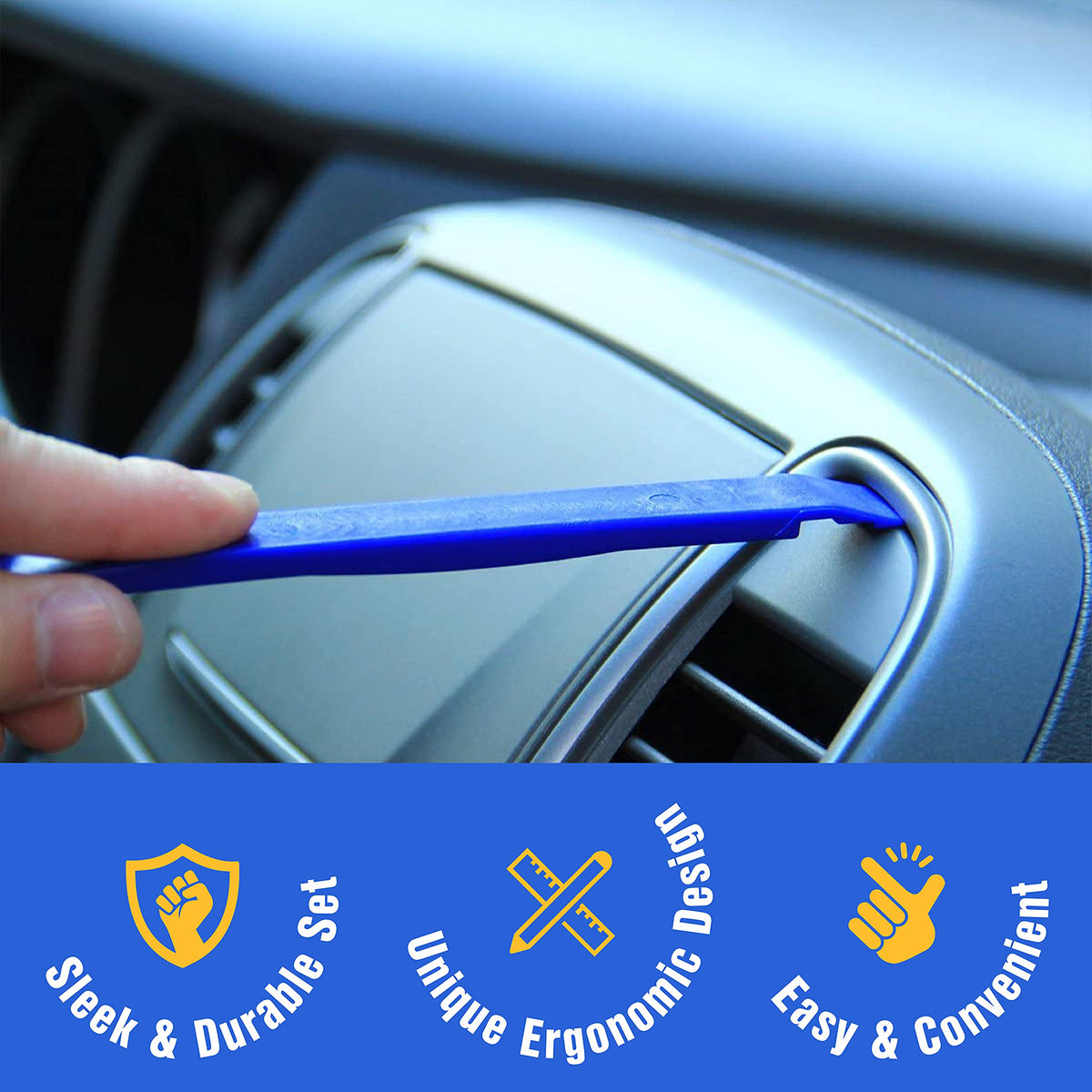 Tresalto Auto Trim Removal Tool Kit - 5 Piece set for Dash, Door Panel, Clip Remover - Scratch-Resist Nylon Pry Tools for Interior Car Trims Work - Panel Prying Tools Included - Blue