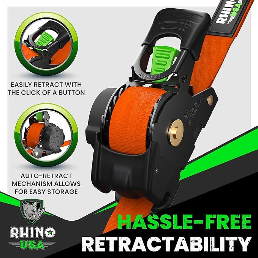 Rhino USA Retractable Ratchet Straps (4-Pack) - 1in x 10ft, Black