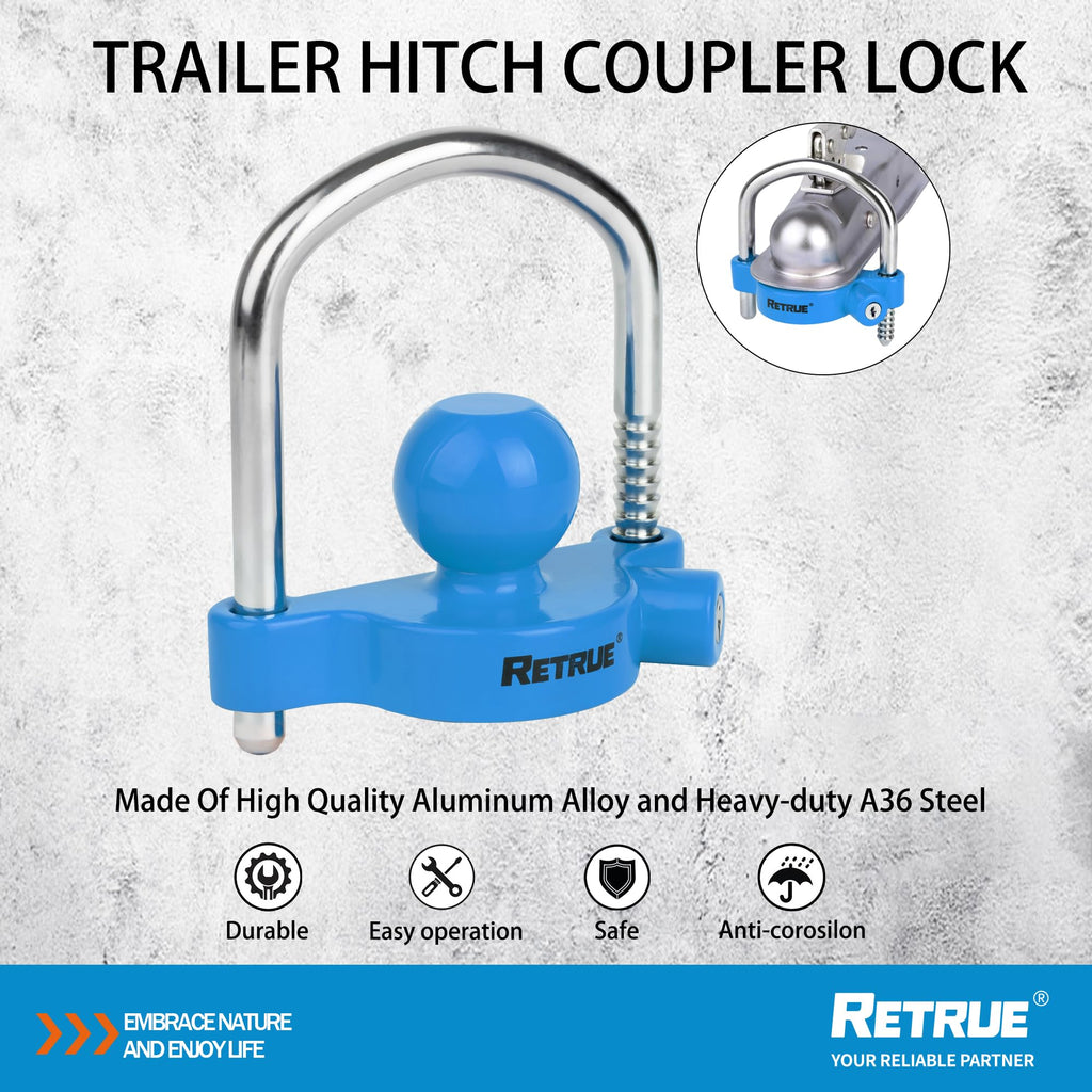 RETRUE Universal Trailer Coupler Lock, Adjustable Hitch Lock, Bright Yellow