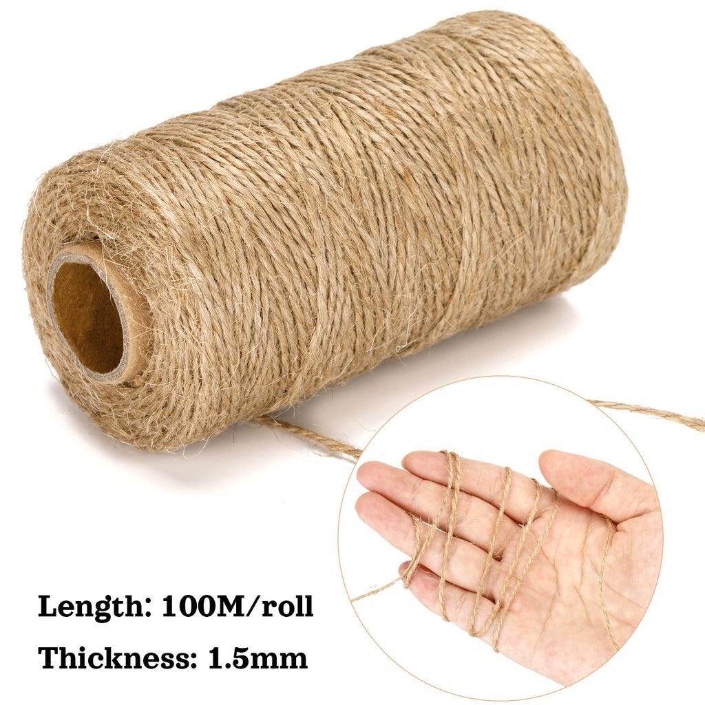 KINGLAKE Natural Jute Twine String 656 Feet 2mm Twine for Crafts Gift Wrapping Christmas Packing String for Arts Decoration, Wedding, Gardening