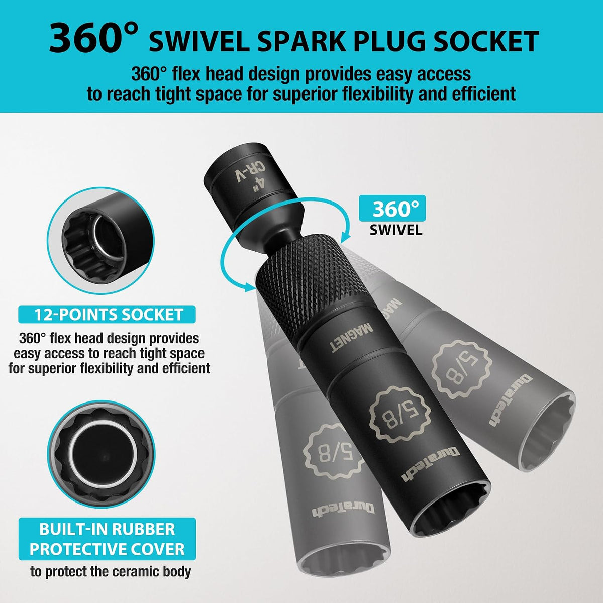 DURATECH 5/8" Swivel Magnetic Spark Plug Socket with Enhanced Magnetic Head