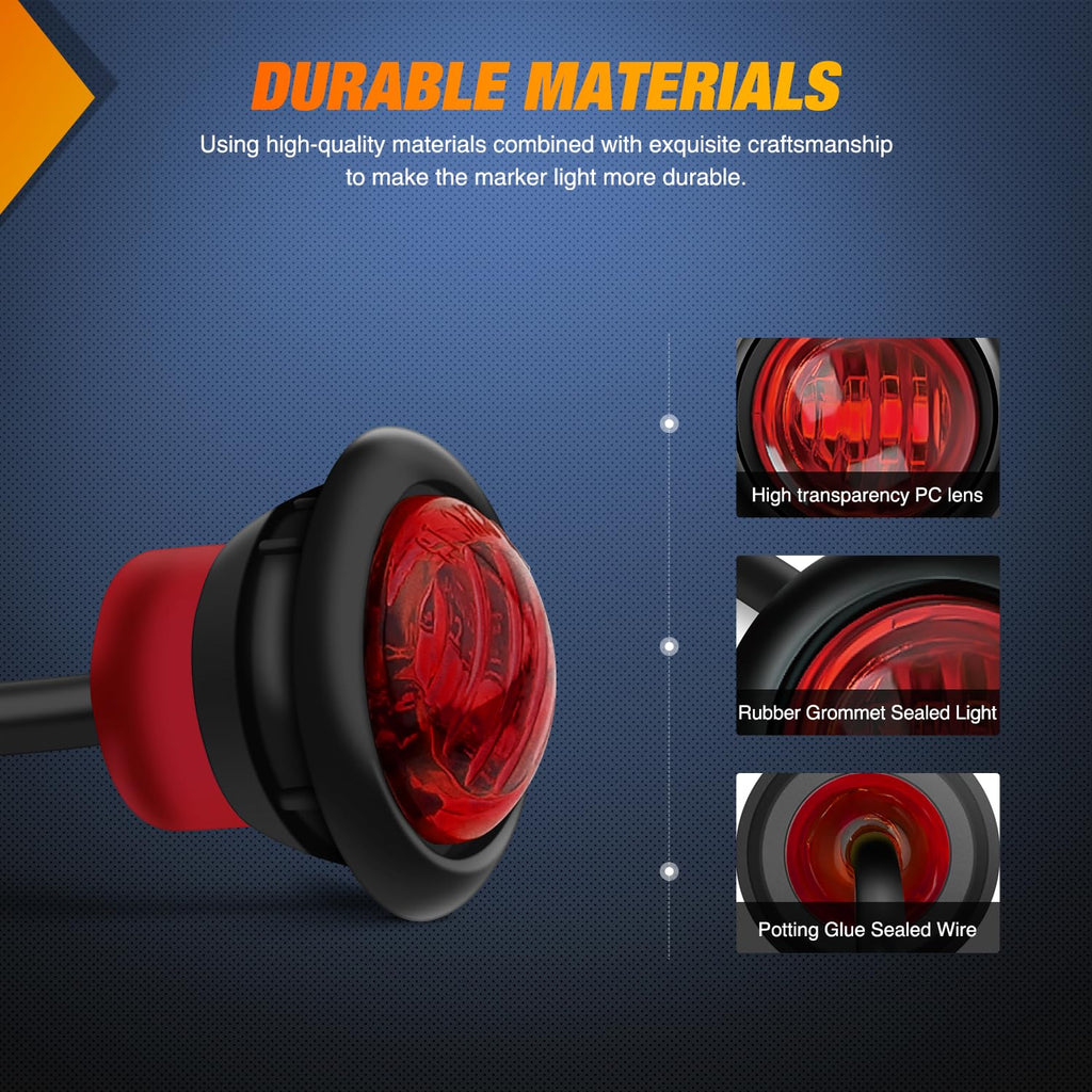 Nilight 3/4" Round LED Clearance Marker Lights, Amber, 10-Pack