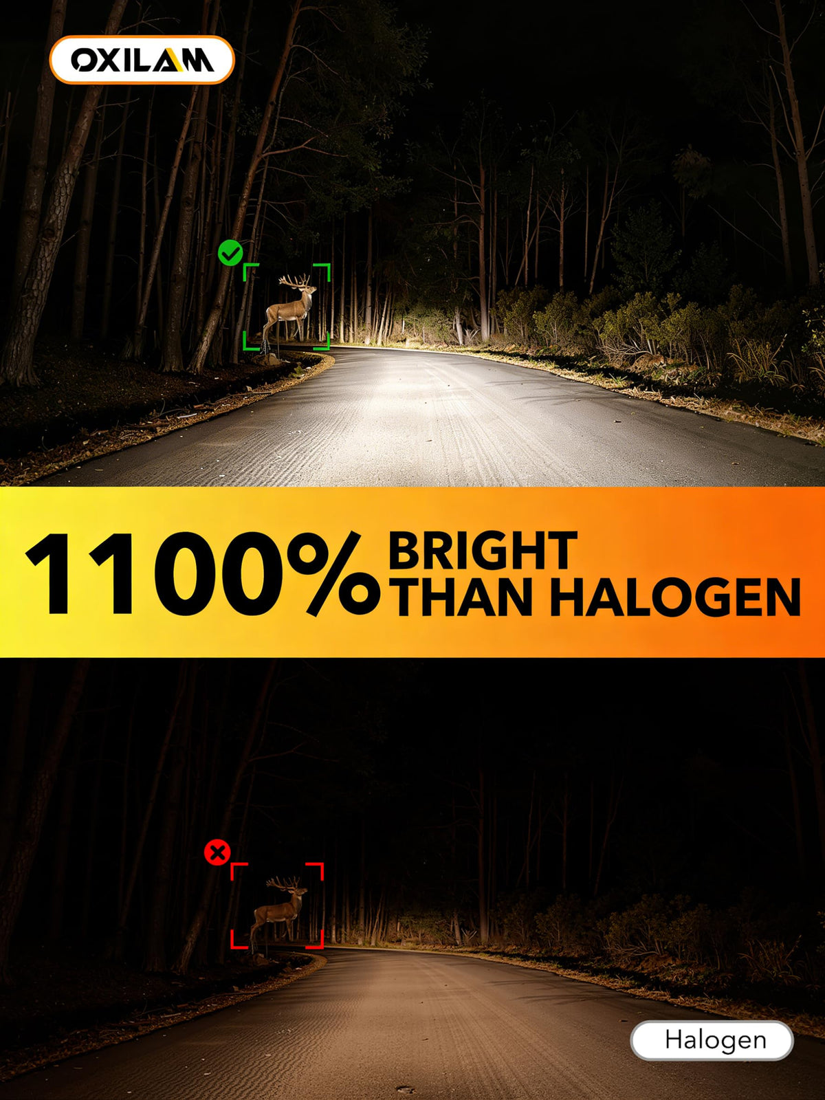 OXILAM H11 9005 Light Bulbs Combo, 320000lm 1800% Brighter 6500K Cool White Light, 1:1 Size H11/H9/H8 9005/HB3 Fog DRL Light Halogen Replacement, Pack of 4