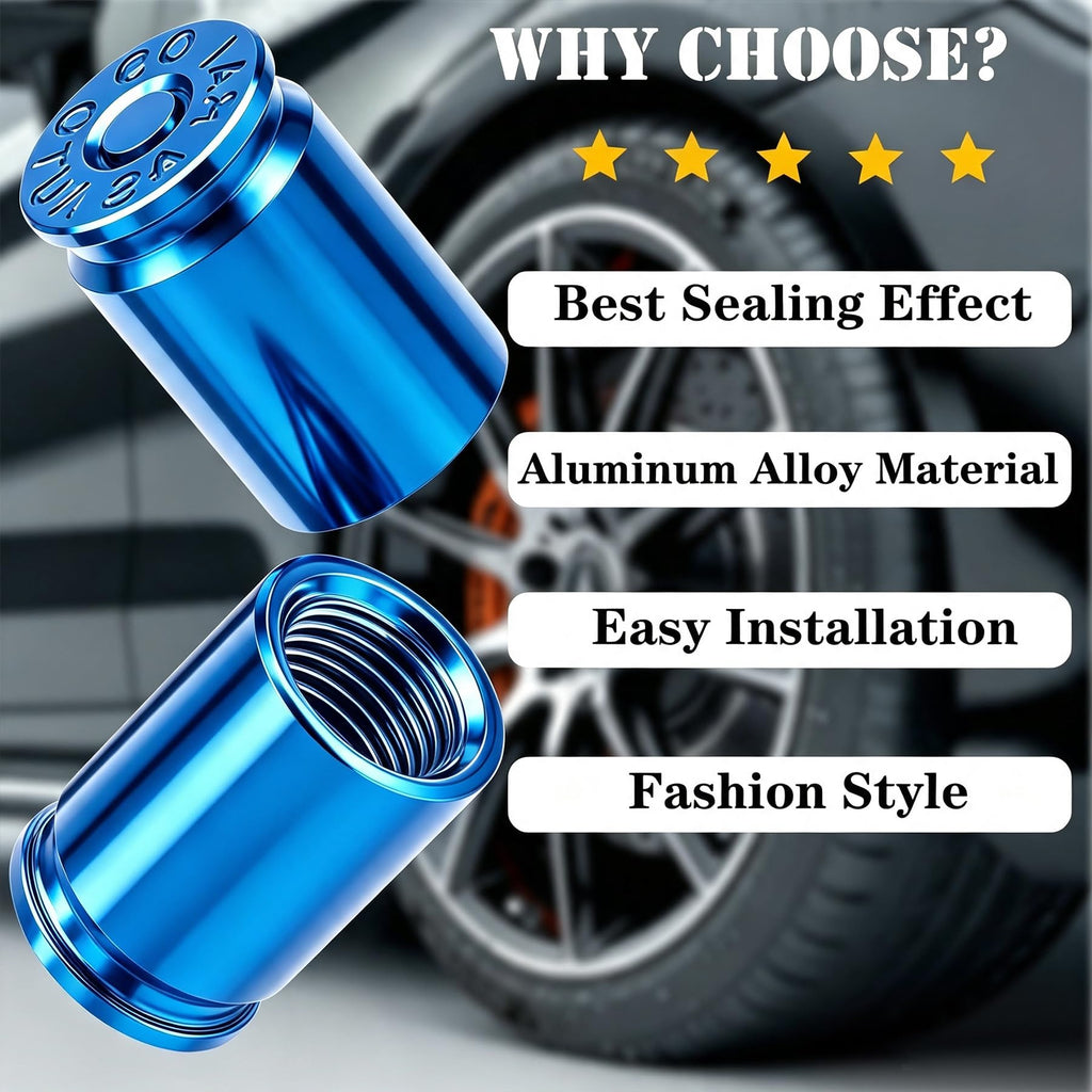 4PCS Bullet Shell Tire Valve Stem Caps, Aluminum Alloy Car Air Stem Cap, Universal Dustproof Tire Valve Stem Covers for Cars, SUV, Trucks, Bikes, Motorcycles, Bicycles (Black)