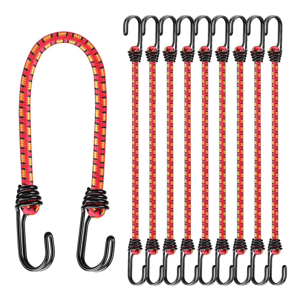 Bungee Cords Heavy Duty Outdoor: 20 Pcs Premium Rubber Bungee Cords with Hooks in a Storage Jar Includes 10", 18", 24", 30", 36", 48" Bungee Cord for Camping, Tent, Fastening Items