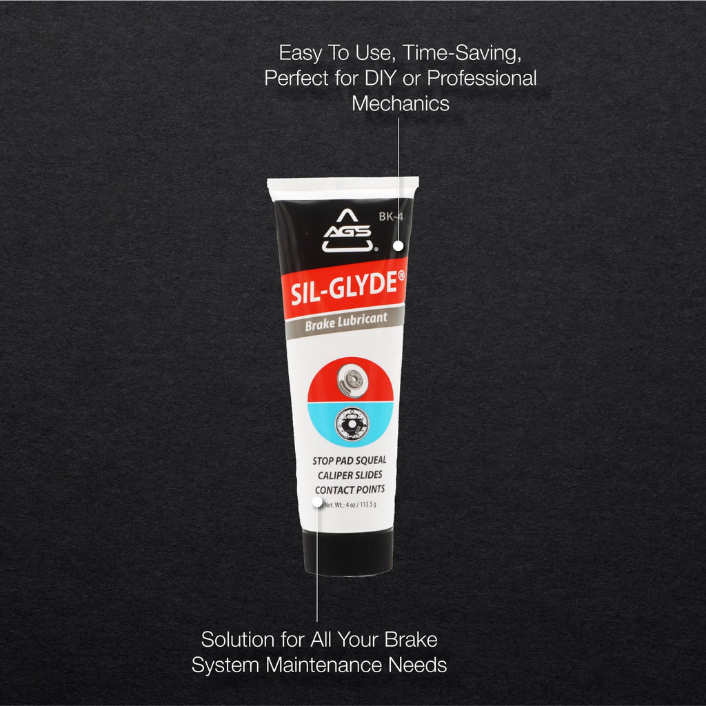 AGS SIL-Glyde 4 oz Tube Silicone Based Brake Assembly Lubricant for Eliminating Disc Brake Squeal - Moisture Proof, Heat Resistant, Rust and Corrosion Protector
