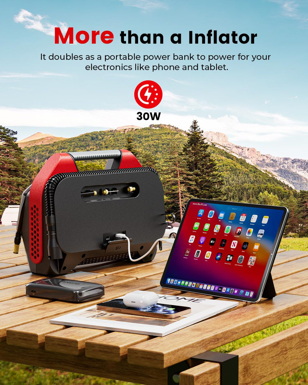 ETENWOLF VORTEX S6 Tire Inflator Portable Air Compressor, Cordless Air Pump