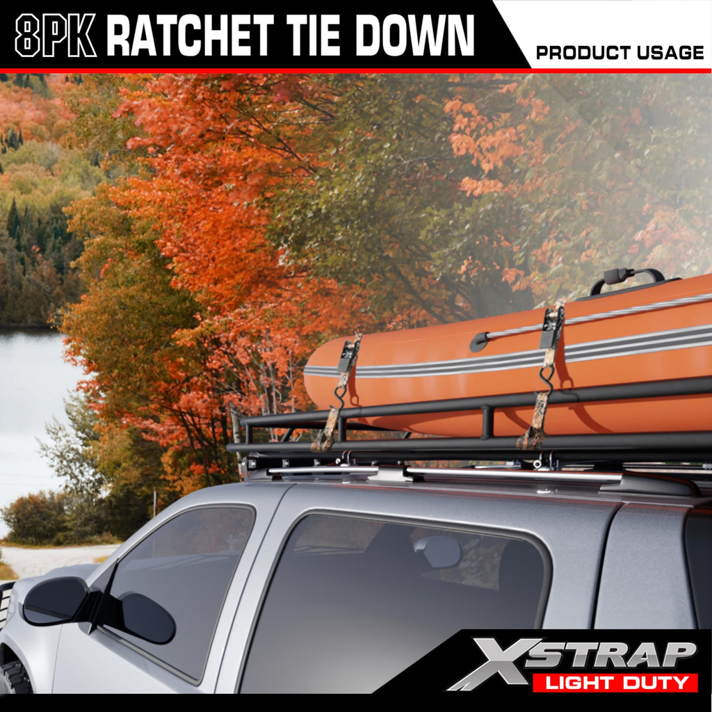 XSTRAP STANDARD 8-PK Ratchet Tie Down Straps, 1" x 10FT Cargo Straps, Black