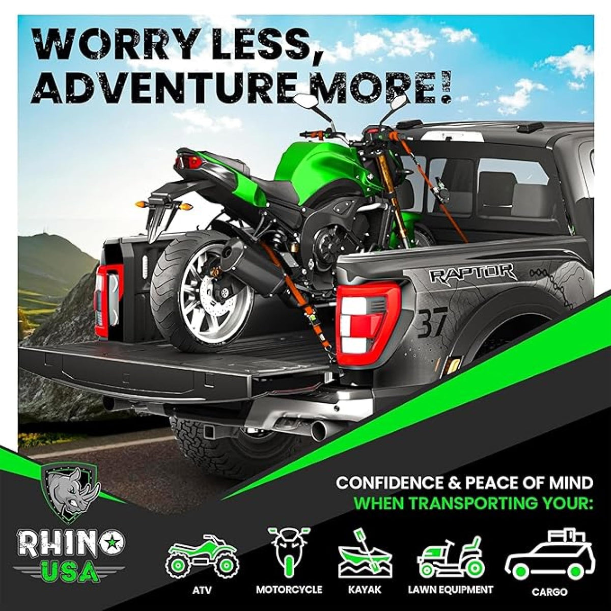 Rhino USA Retractable Ratchet Straps (4-Pack) - 1in x 10ft, Black