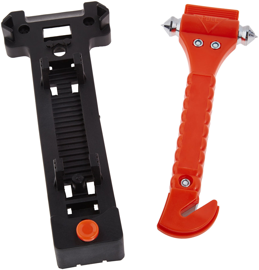 Amazon Basics Emergency Escape Tool, Window Breaker and Seatbelt Cutter, Car Safety Hammer with Protective Bracket, Bright Orange, 2 Pack, SW-835