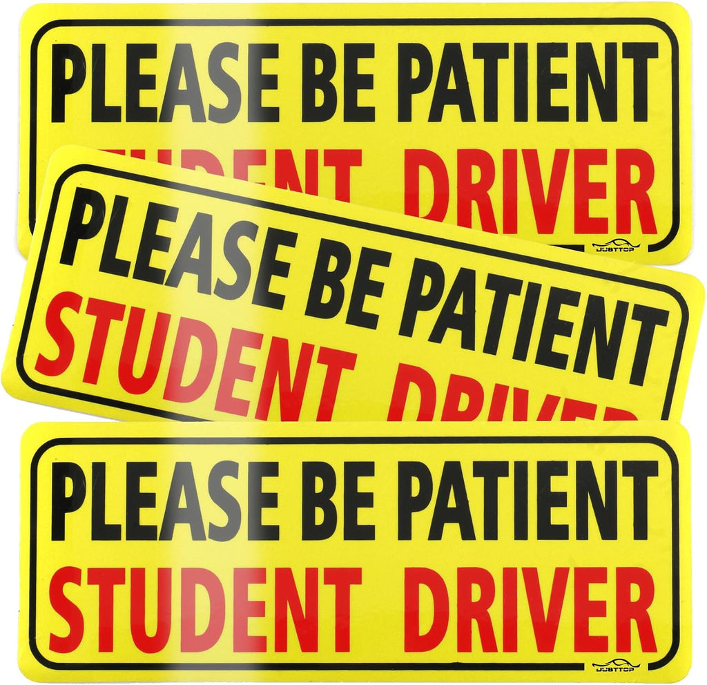 JUSTTOP 3pcs Student Driver Magnet for Car, Please Be Patient Student Driver, New Drivers Sticker Safety Warning, Magnetic Reflective Rookie Driver Bumper Sticker (Black&Red)