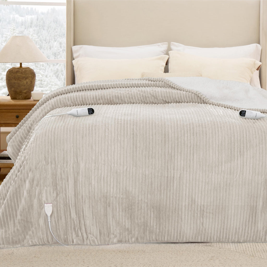 Bedsure GentleSoft Heated Blanket Throw - Soft Ribbed Flannel Electric Blanket, Gifts for Grandma (50x60 inches, Grey)