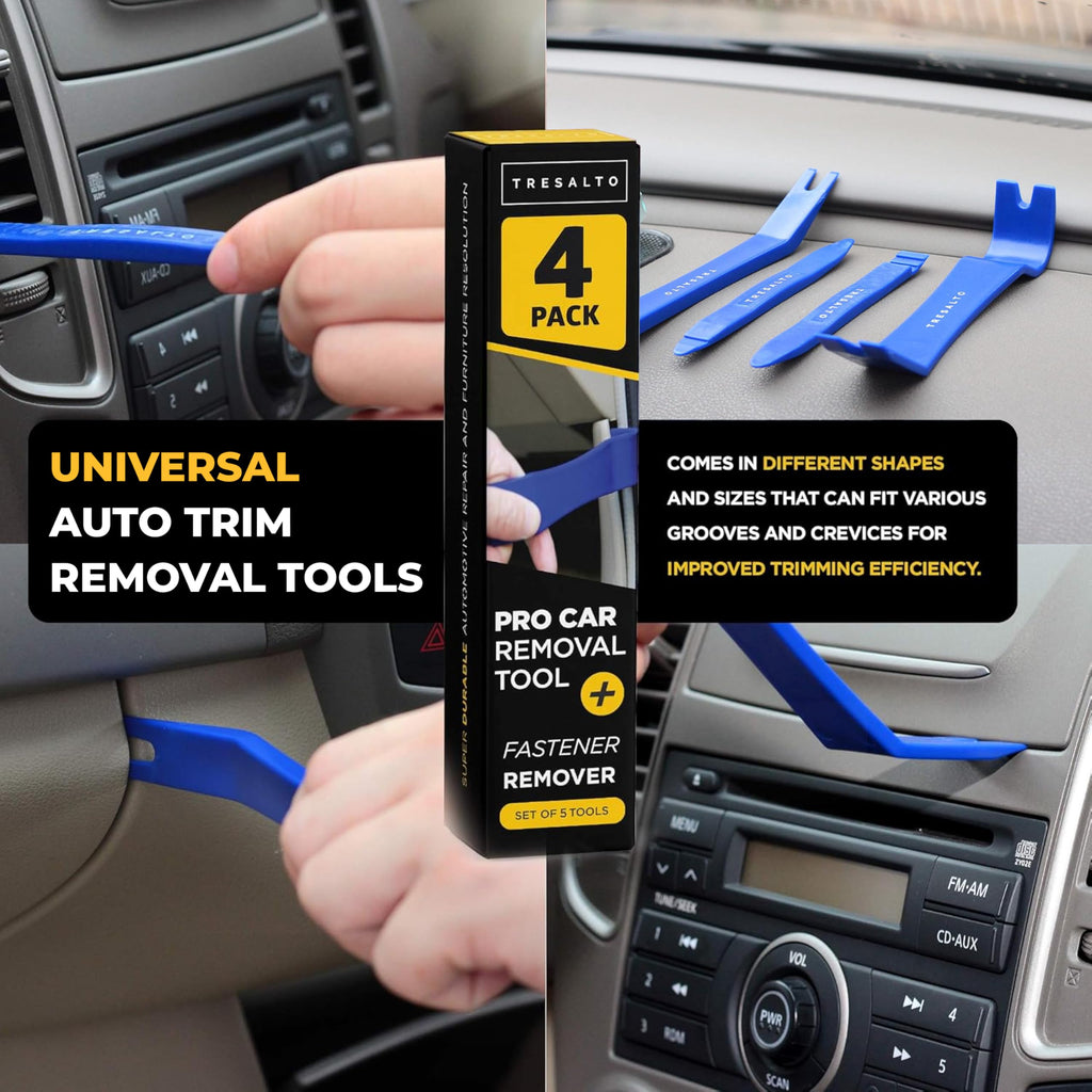 Tresalto Auto Trim Removal Tool Kit - 5 Piece set for Dash, Door Panel, Clip Remover - Scratch-Resist Nylon Pry Tools for Interior Car Trims Work - Panel Prying Tools Included - Blue