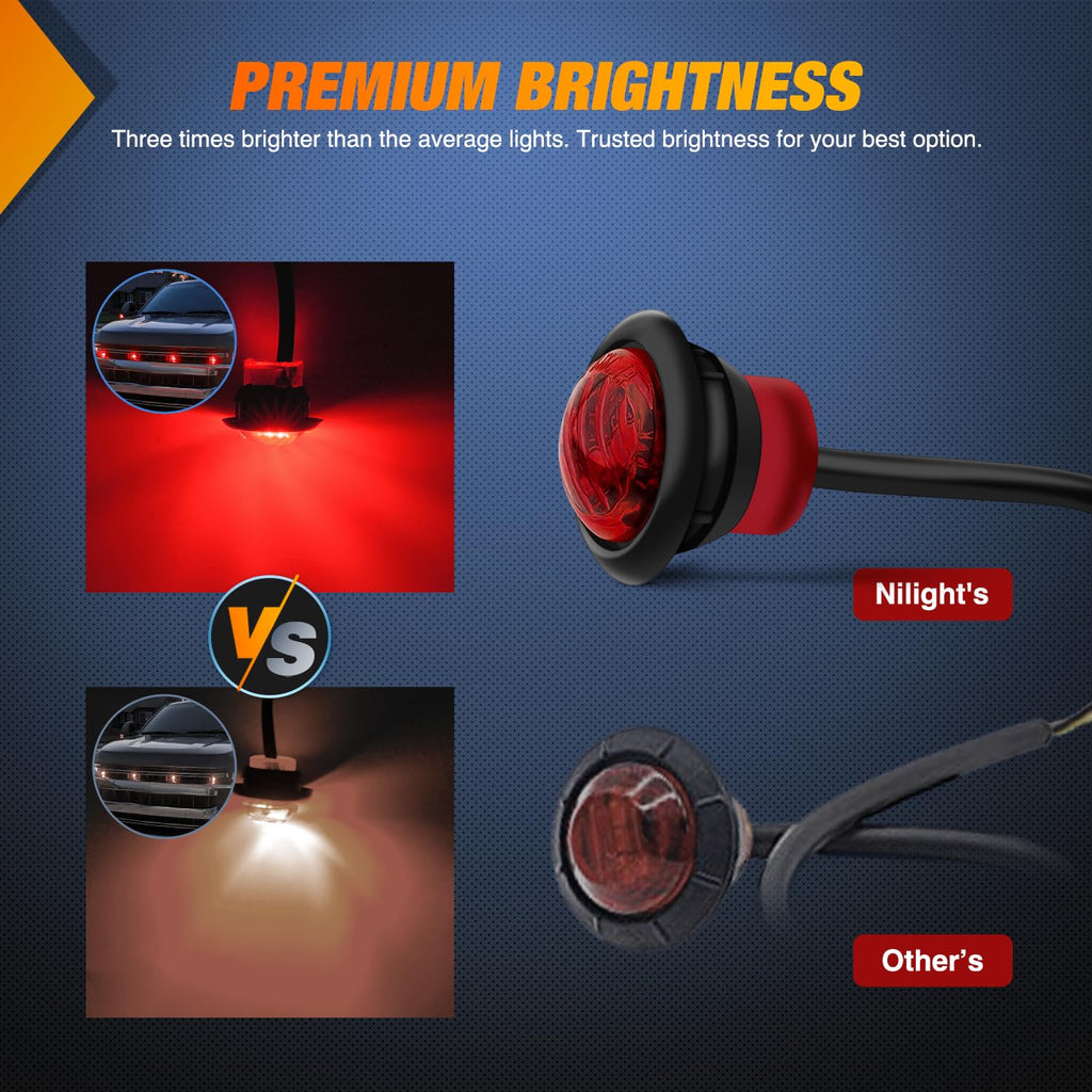 Nilight 3/4" Round LED Clearance Marker Lights, Amber, 10-Pack