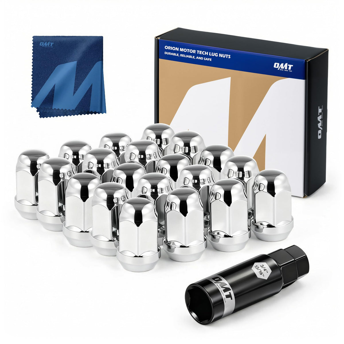 OMT M12x1.5 Lug Nuts with Mag Seat, 20pcs Lug Nuts Set with 1 Socket Key