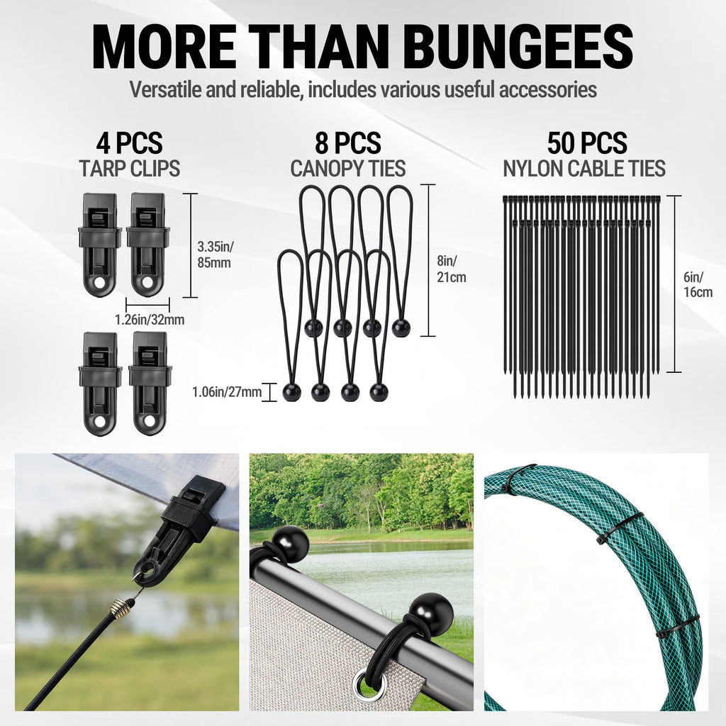 WORKPRO Bungee Cords with Hooks, Heavy Duty Outdoor Bungee Strap, 22-Piece