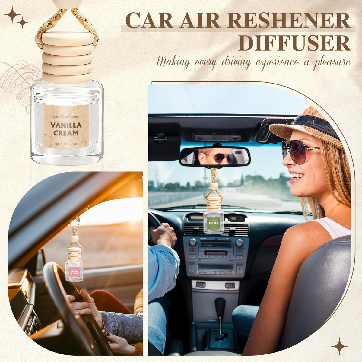 AROIC 6Pack Car Air Freshener, Hanging Essential Oil Air Freshener Diffuser