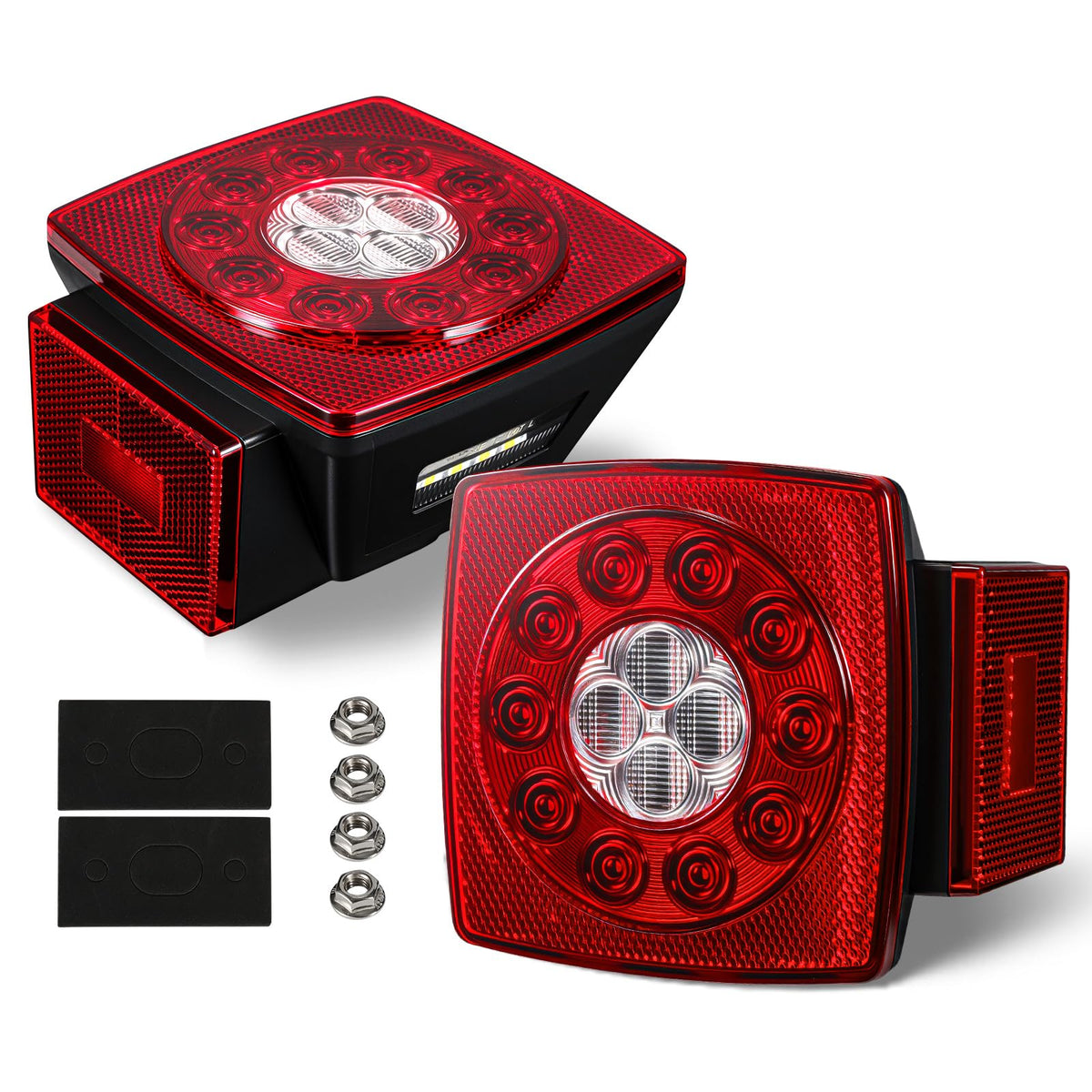 Partsam 12V Submersible Square Led Trailer Light,Red White LED Stop Turn Tail License Brake Running Light Lamp for Trailers Under 80" Boat Trailer Truck Marine Camper RV Snowmobile,IP68,DOT Compliant