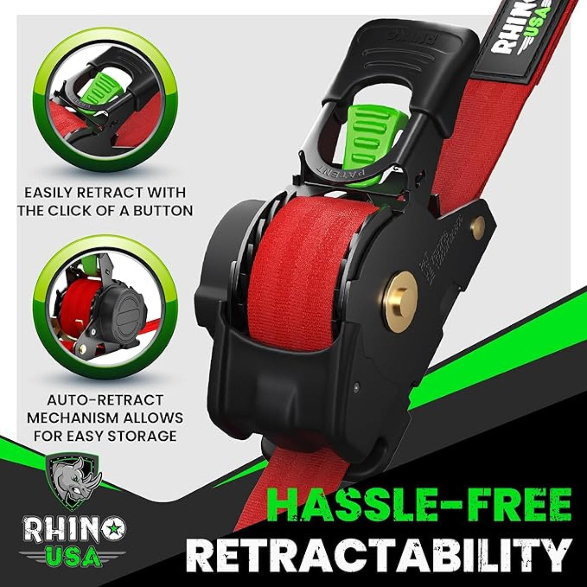 Rhino USA Retractable Ratchet Straps (4-Pack) - 1in x 10ft, Black