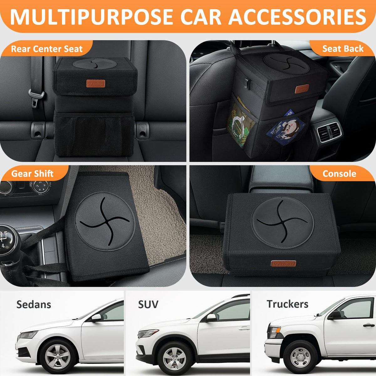 Vankor Car Trash Can with Lid Leak Proof Car Accessories for Women