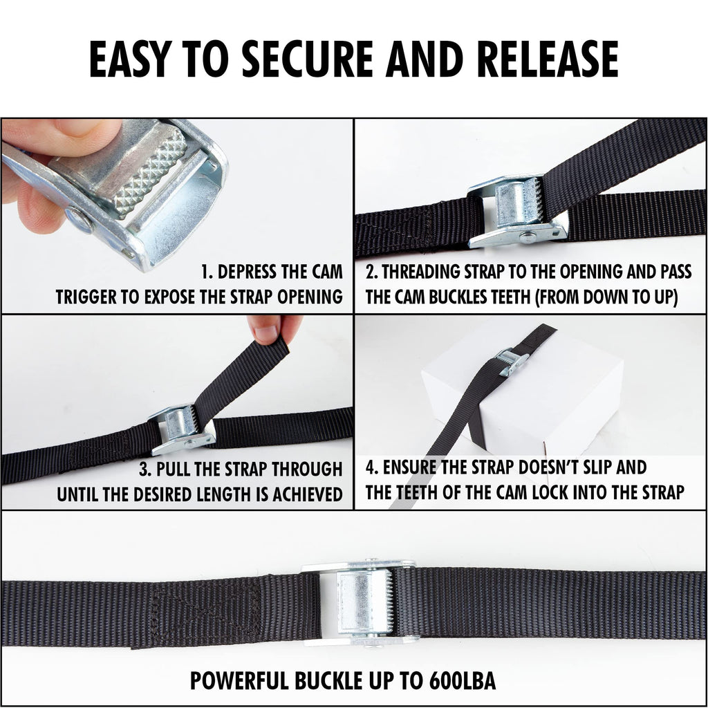 Cartman 1" x 12 ft Lashing Straps, 6 Pack, 600 lb Break Strength, Black