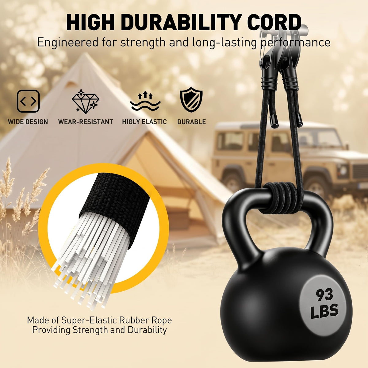 Bungee Cords Heavy Duty Outdoor: 20 Pcs Premium Rubber Bungee Cords with Hooks in a Storage Jar Includes 10", 18", 24", 30", 36", 48" Bungee Cord for Camping, Tent, Fastening Items