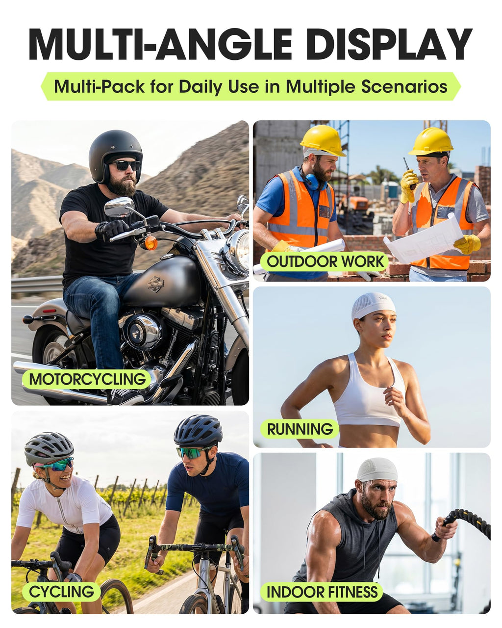 3-Pack Breathable Mesh Skull Cap Sweat Control Helmet Liner