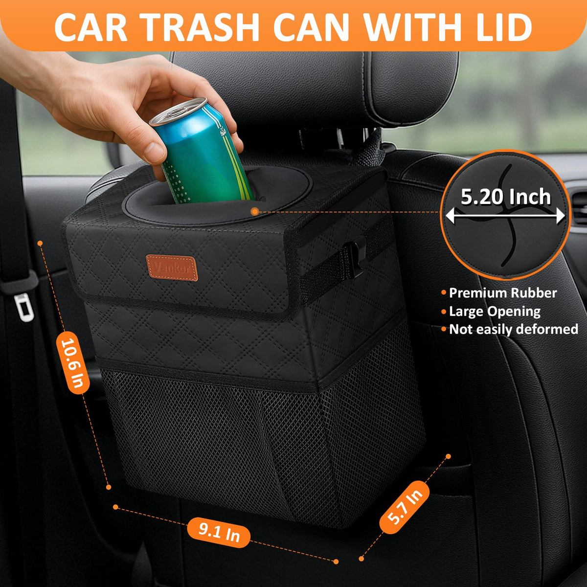 Vankor Car Trash Can with Lid Leak Proof Car Accessories for Women
