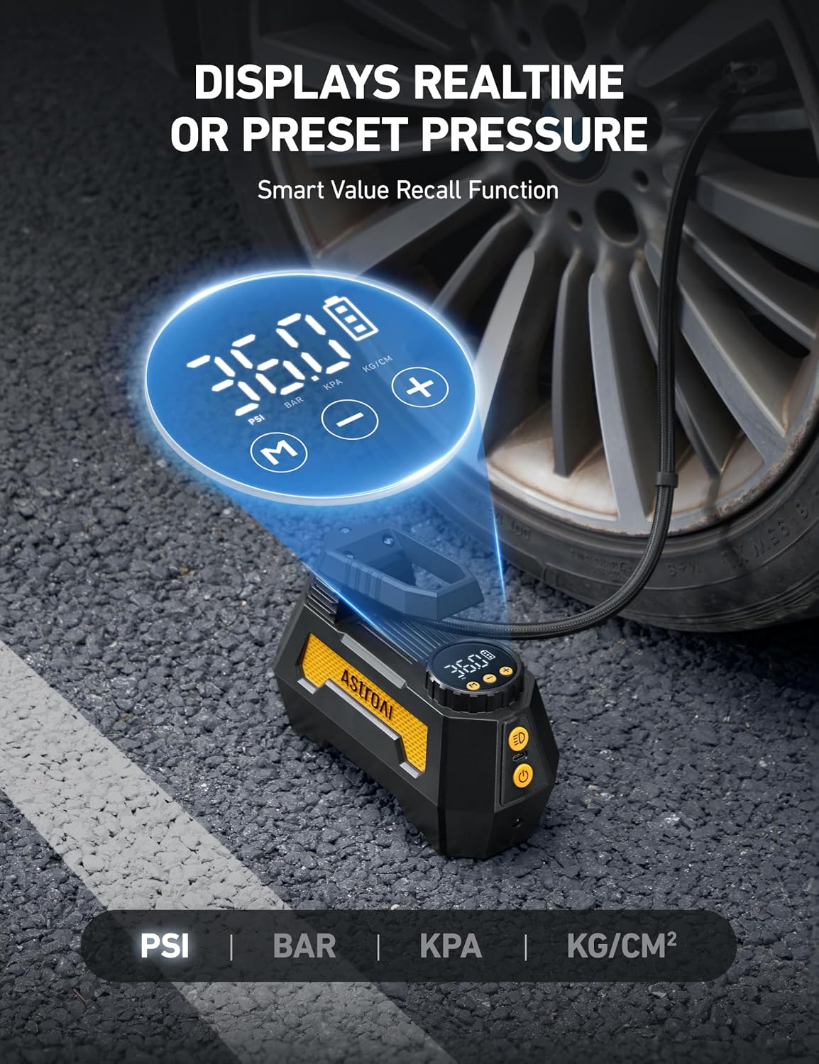 AstroAI H2 Pro Cordless Tire Inflator Portable Air Compressor 12VDC Battery