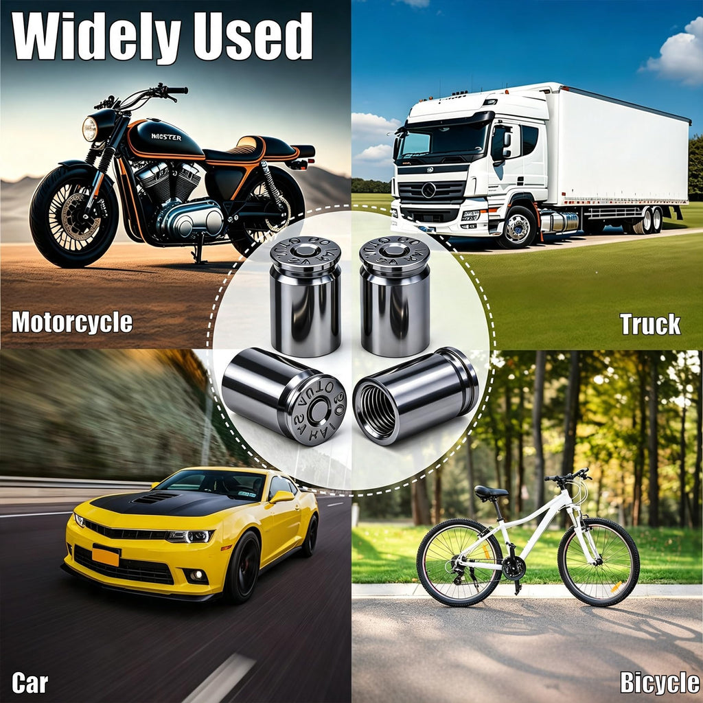 4PCS Bullet Shell Tire Valve Stem Caps, Aluminum Alloy Car Air Stem Cap, Universal Dustproof Tire Valve Stem Covers for Cars, SUV, Trucks, Bikes, Motorcycles, Bicycles (Black)