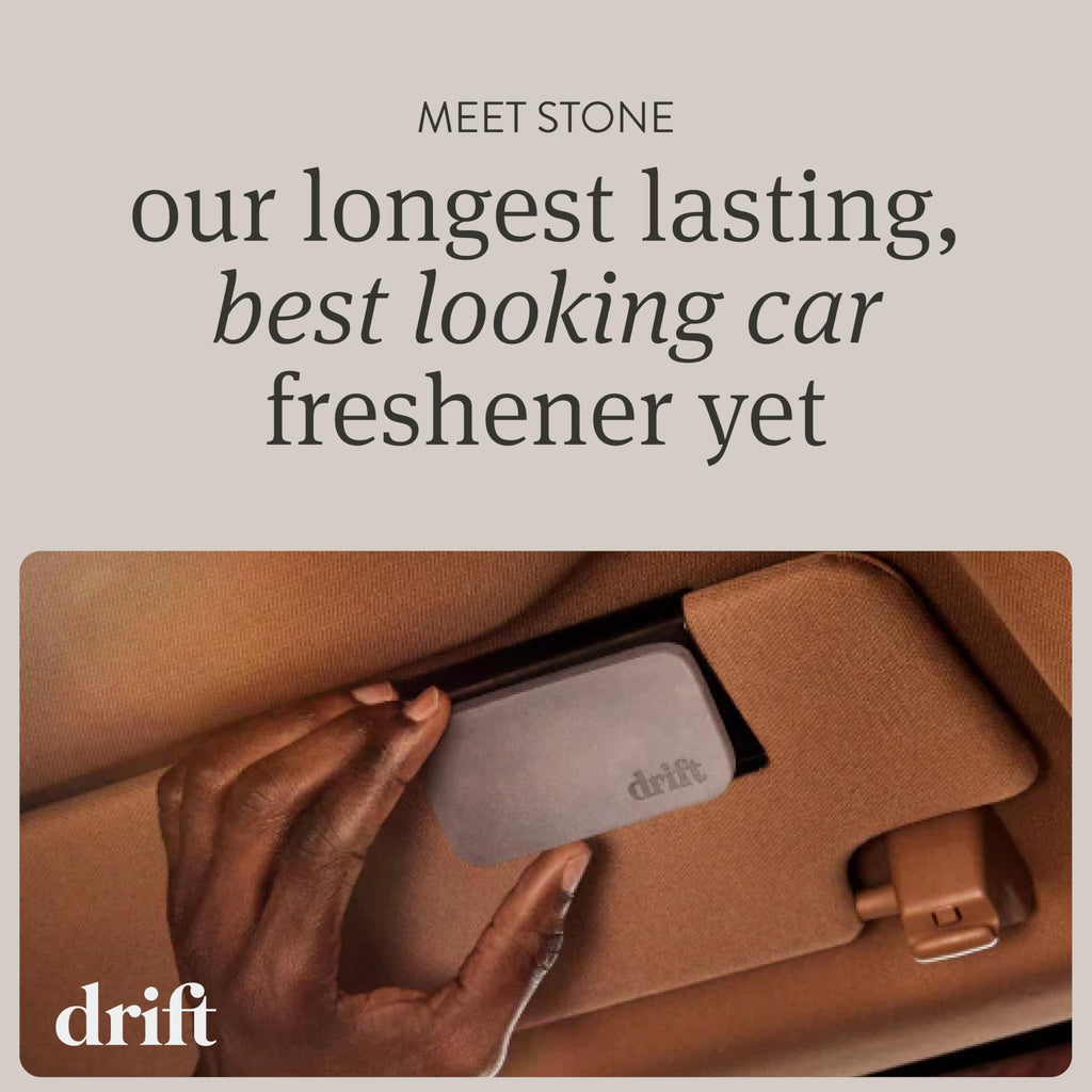 Drift Car Air Freshener - Stone Air Freshener Car Odor Eliminator - Long Lasting Scent - Auto Accessories - Metal Clip - Essential Oils - Clean Ingredients - Teak Scent Starter Kit