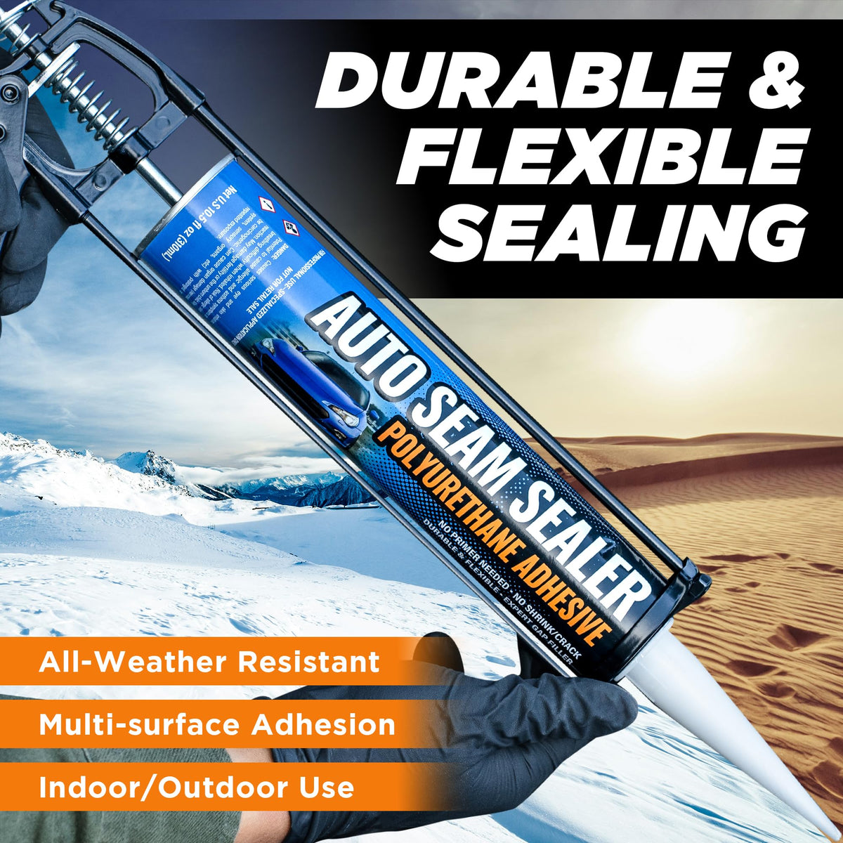 [Black] Professional Automotive Seam Sealer, Paintable Quick-Set Polyurethane Auto Body Seam Sealer for Metal Surfaces of Cars, Trucks, Etc, Includes Gloves & Tip - Black RV Roof Sealant