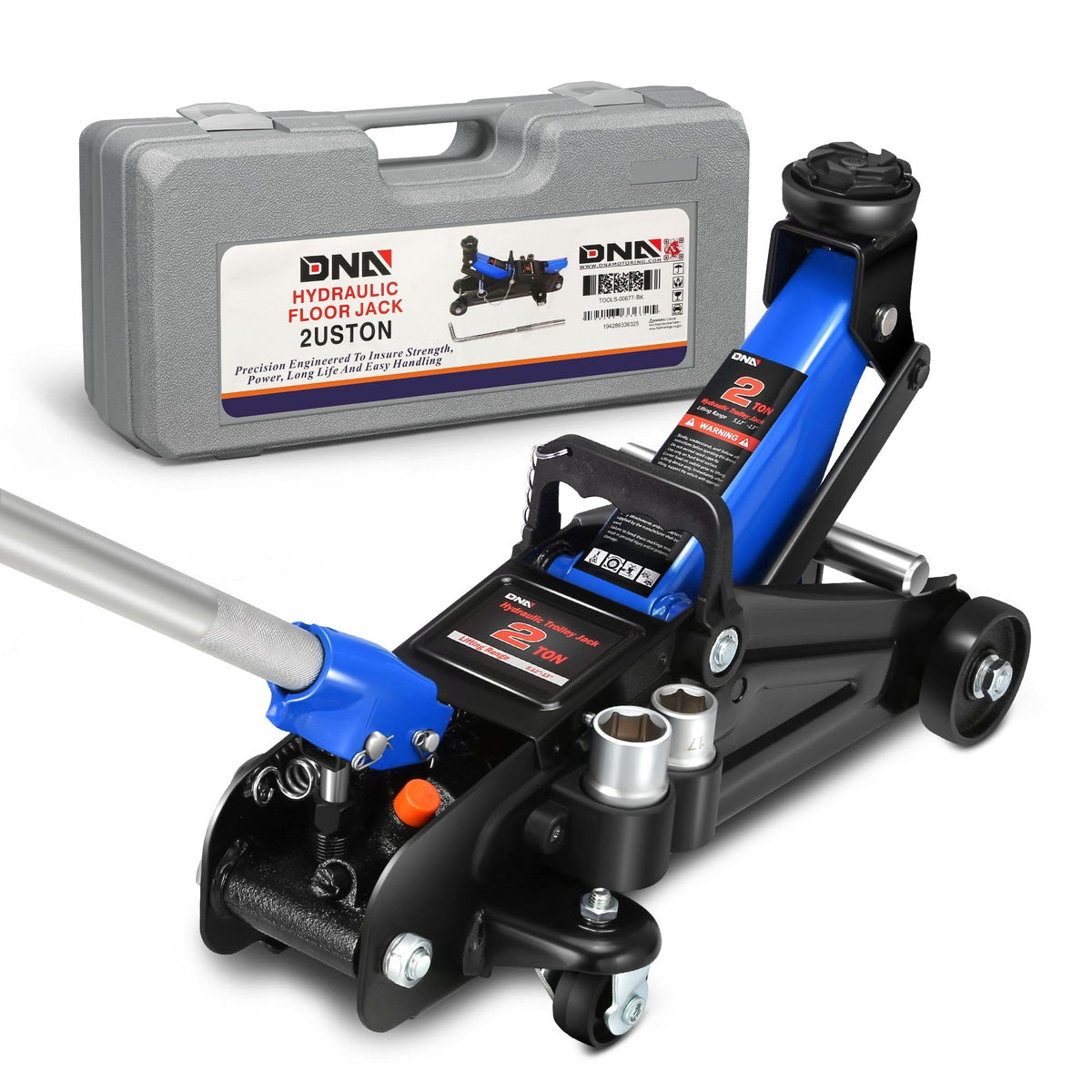 DNA Motoring TOOLS-00234 Low Profile Hydraulic Trolley Service/Floor Jack, 2 Ton (4000 lbs) Capacity, Lifting Range 5.1"-13", Black