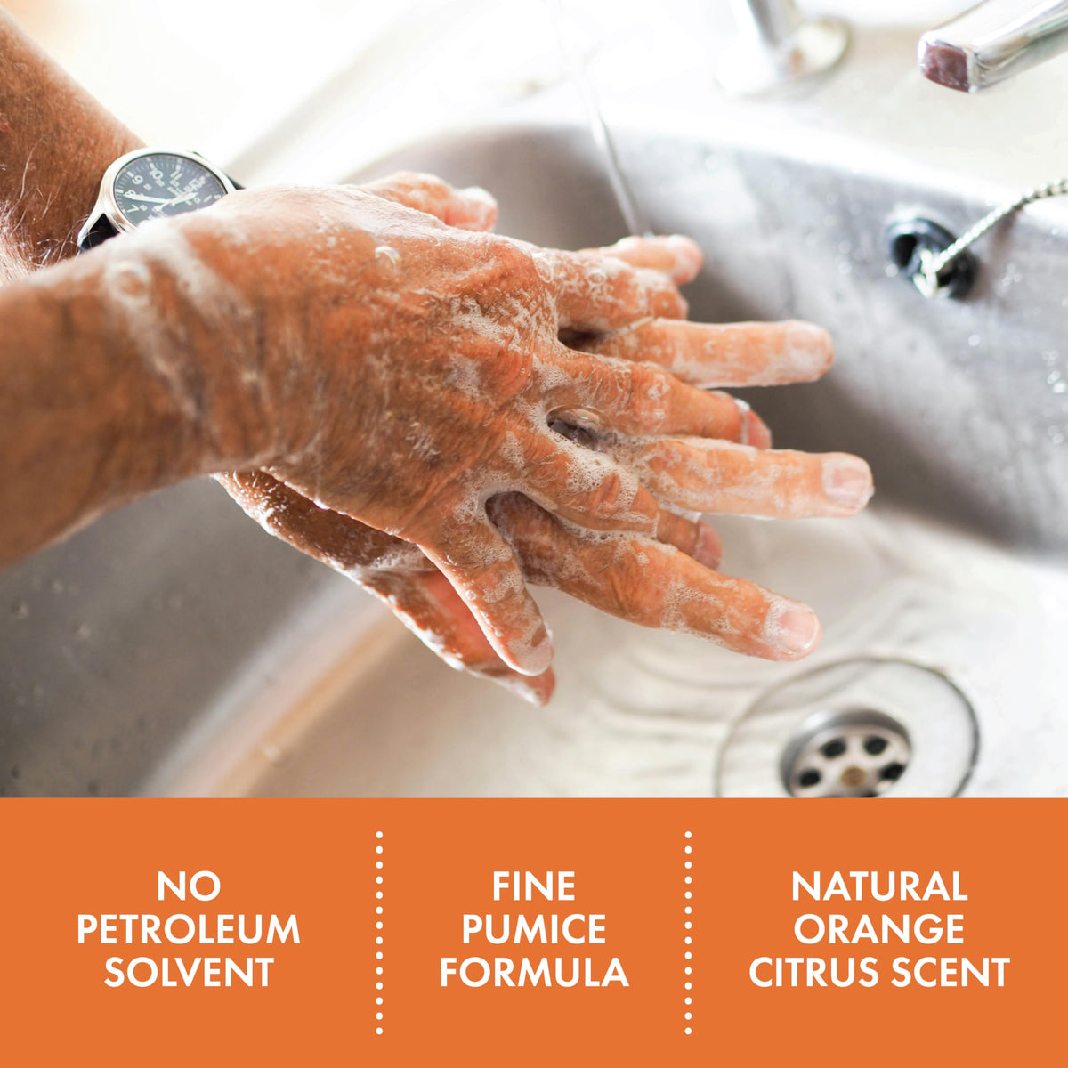 Fast Orange 25219 Pumice Lotion, Heavy Duty Hand Cleaner, Natural Citrus Scent, Waterless Cleaner for Mechanics, Strong Grease Fighter, 1 Gallon