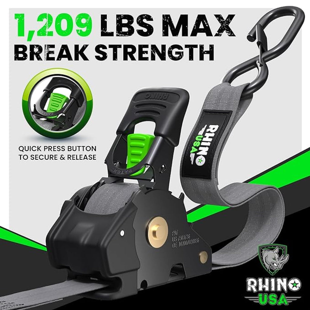 Rhino USA Retractable Ratchet Straps (4-Pack) - 1in x 10ft, Black