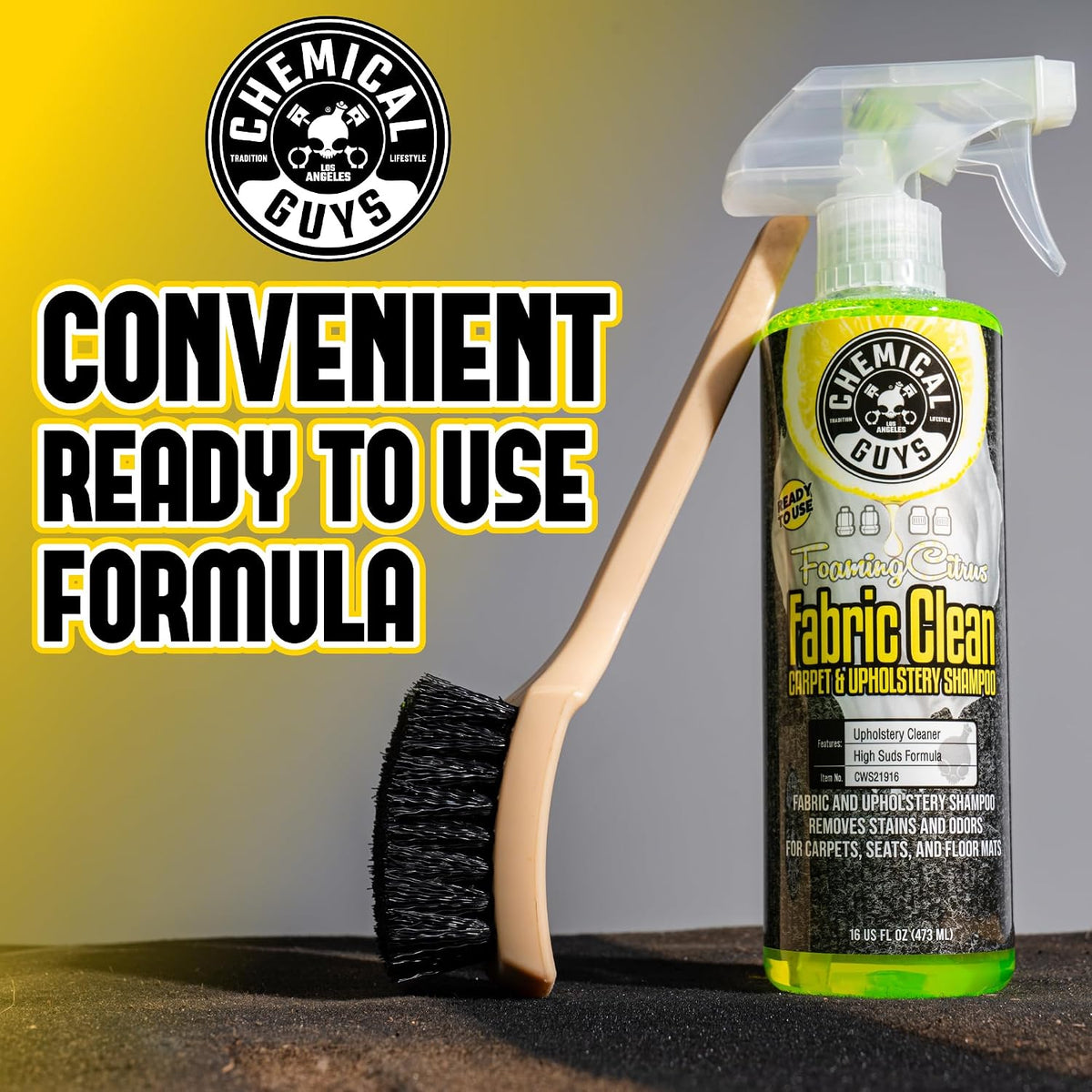 Chemical Guys, Citrus Fabric & Carpet Cleaner Spray with Brush Kit, 16 oz