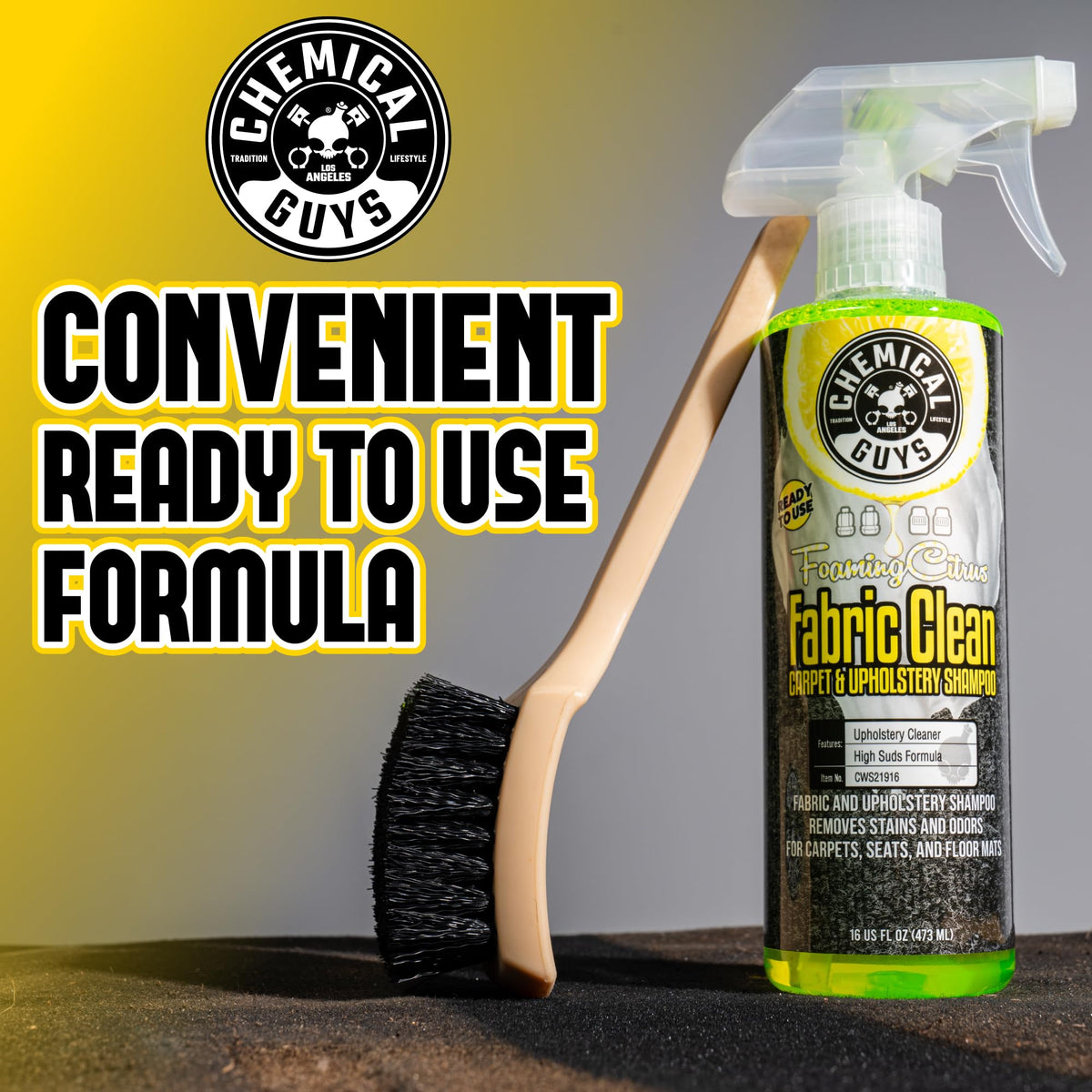 Chemical Guys, Citrus Fabric & Carpet Cleaner Spray with Brush Kit, 16 oz