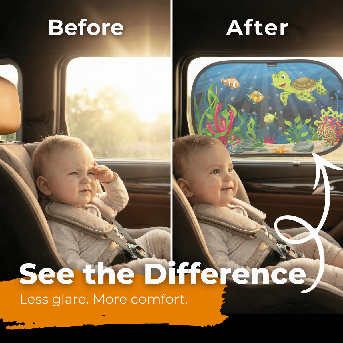 CARAMAZ Car Window Shade for Baby with Certified UV-Protection 2 Pack - 20"x12"
