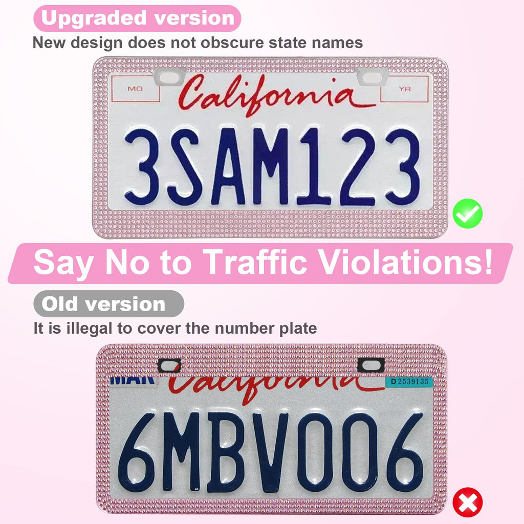 QUANQIUFEI 2 Pack Bling License Plate Frames for Women, Sparkly Rhinestone Diamond Car Accessories with Glitter Crystal Caps (Black)