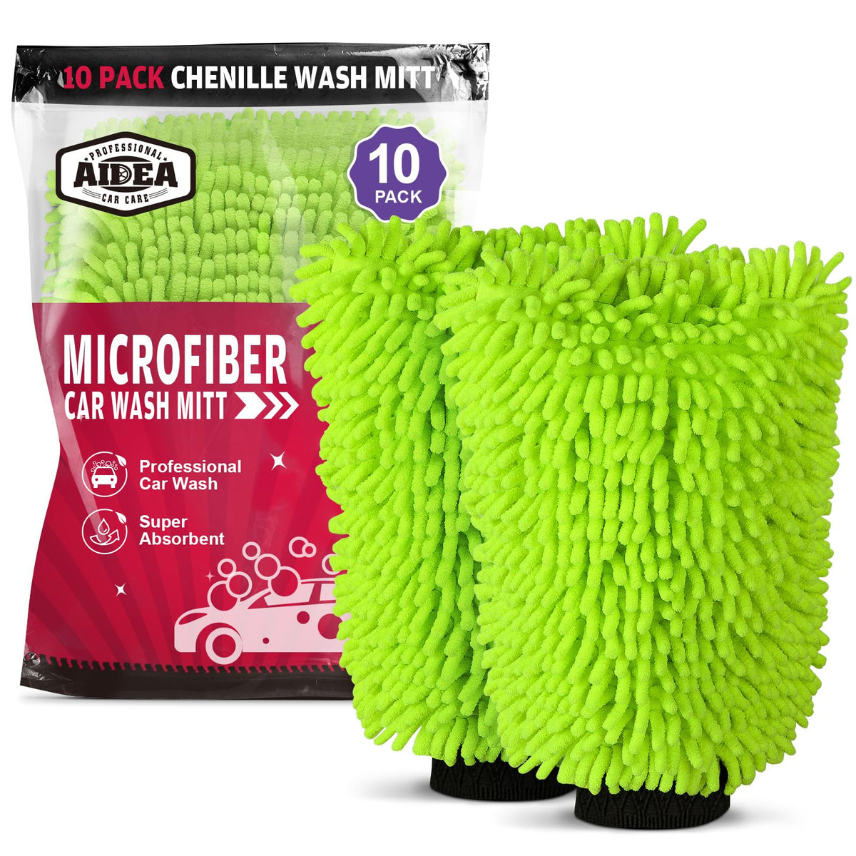 AIDEA Car Wash Mitt Microfiber-2PK, Car Wash Brush, Green, 7.12''X10.14''