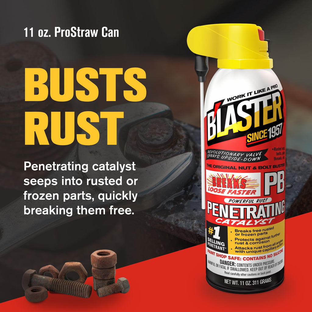 PB Blaster Penetrating Oil Spray, 11 oz Aerosol Cans (2-Pack) – Rust Remover & Bolt Loosener for Stuck Nuts, Bolts & Rusted Parts – Penetrating Catalyst for Automotive & Mechanical Use