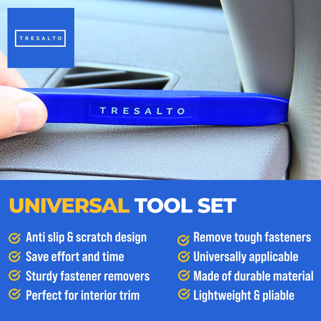 Tresalto Auto Trim Removal Tool Kit - 5 Piece set for Dash, Door Panel, Clip Remover - Scratch-Resist Nylon Pry Tools for Interior Car Trims Work - Panel Prying Tools Included - Blue