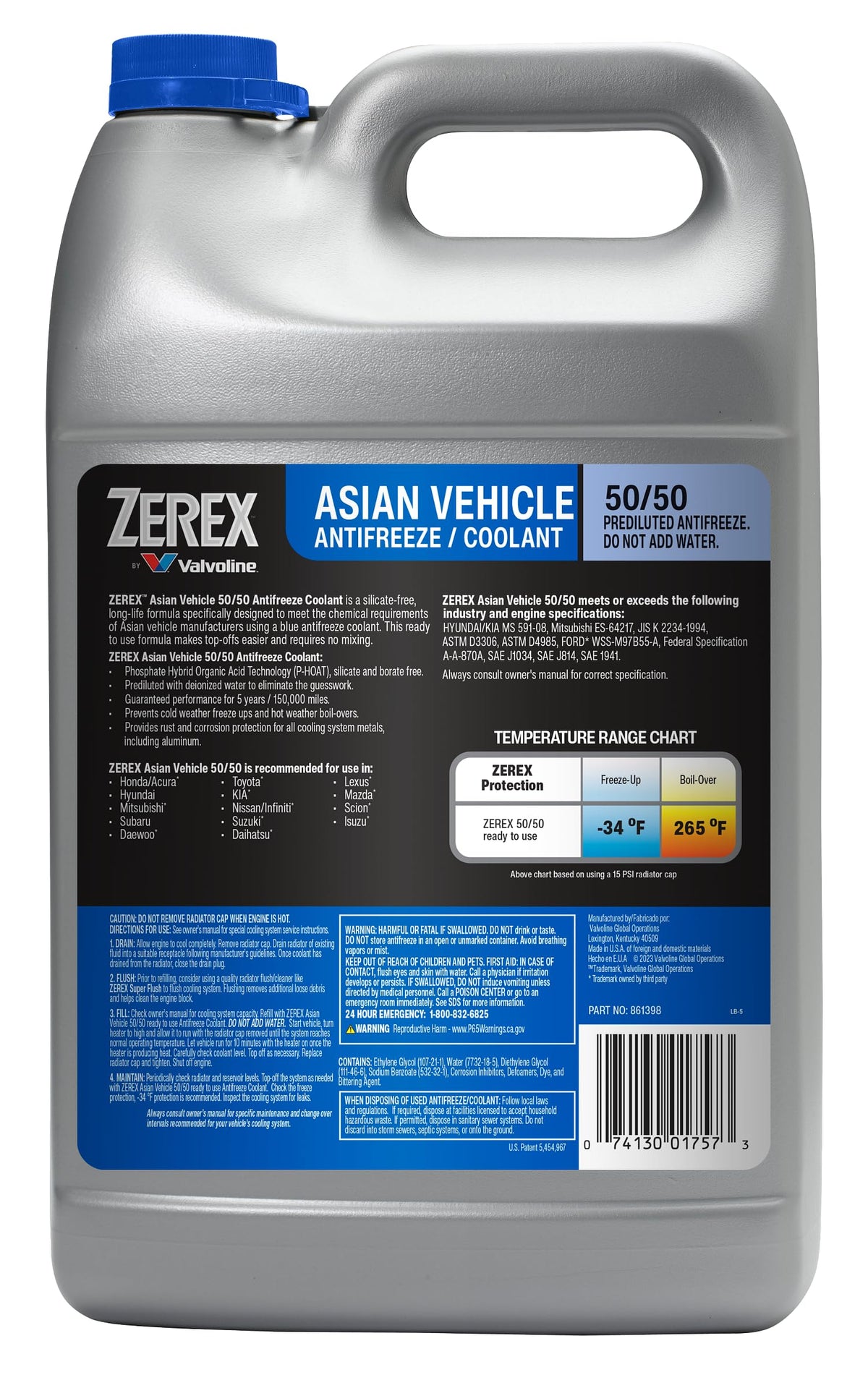 Zerex Asian Vehicle Red Silicate and Borate Free 50/50 Prediluted Ready-to-Use Antifreeze/Coolant 1 GA