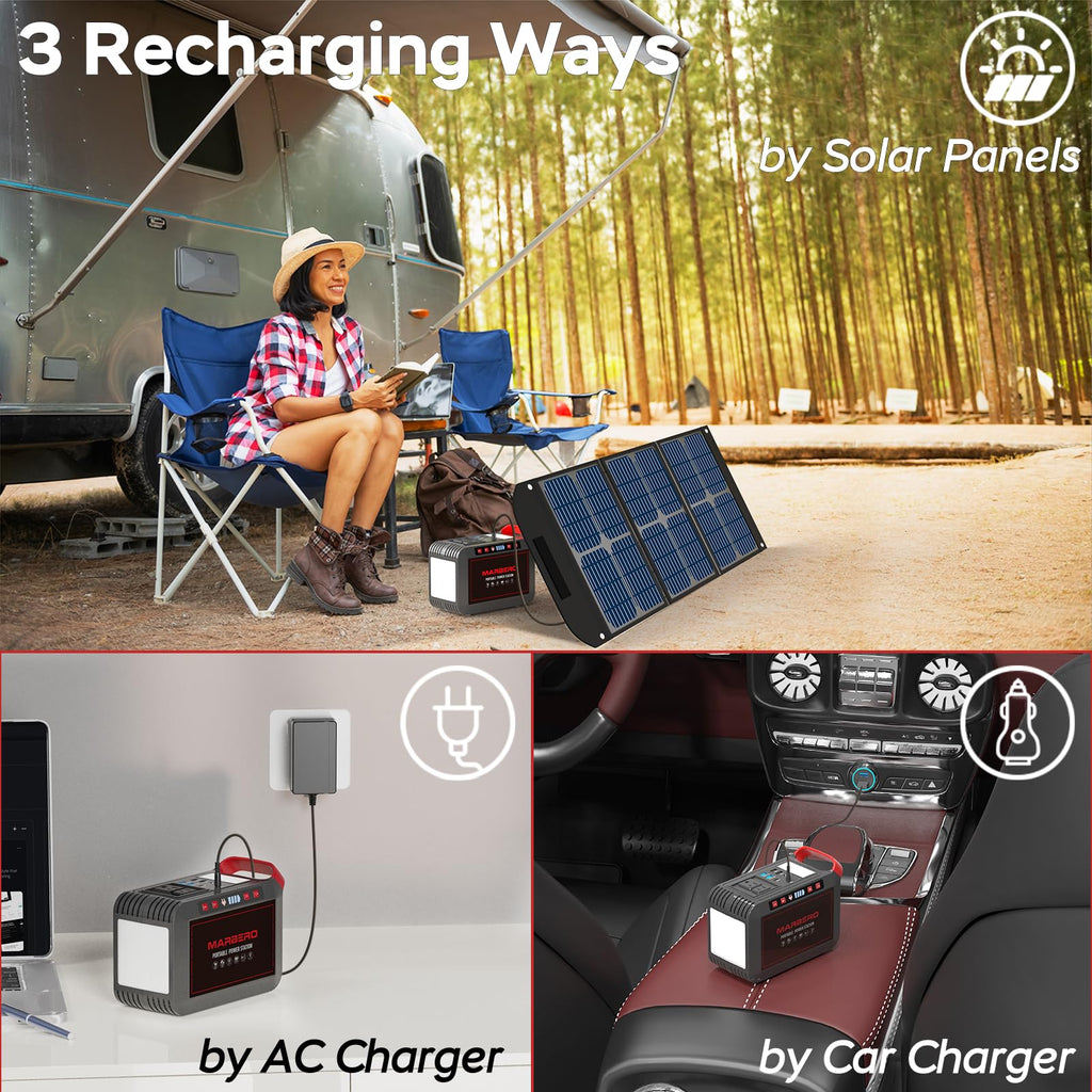 MARBERO Portable Power Station 88Wh, 120W Surge, Solar Generator 24,000mAh