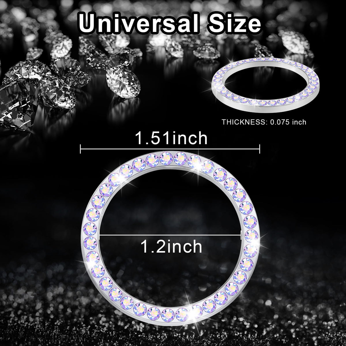 LivTee 2 PCS Crystal Double Rhinestone Car Engine Start Stop Decoration Ring, Bling Car Interior Accessories for Women, Push to Start Button Cover Sticker, Automotive Decals, White