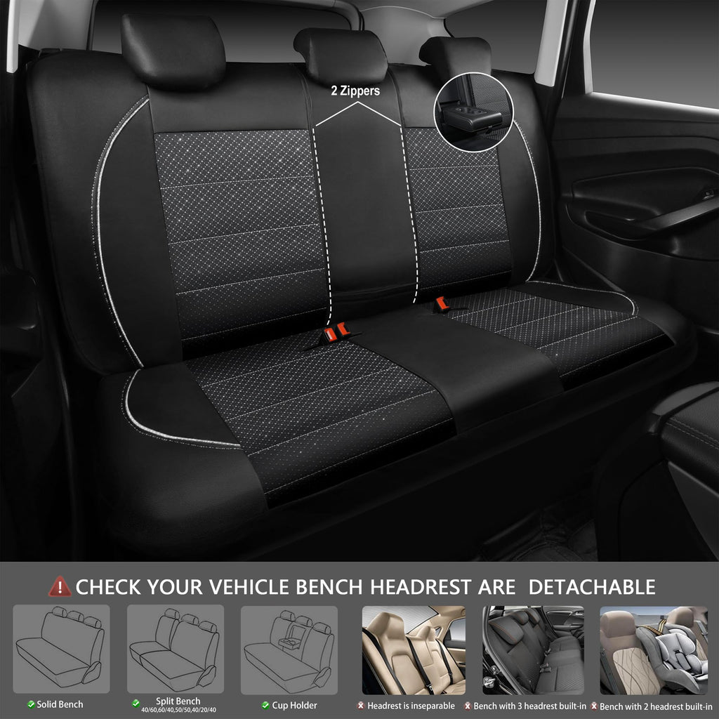CAR PASS Universal FIT Piping Leather Two Front Seat Covers, Waterproof Faux Leather for SUV Sedan Van Truck, Airbag Compatible,Reserved Opening Holes for Headrest Covers. (Black red)