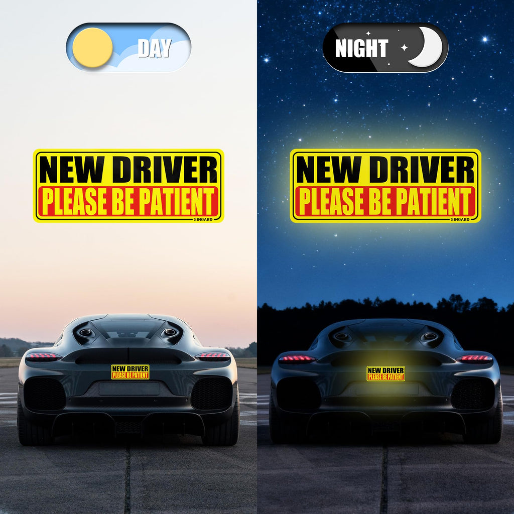 SINGARO Student Driver Magnet for Car - Please Be Patient, 3Pcs Magnetic Reflective Novice Sticker, New Driver Decal, Removable Exterior Car Accessories