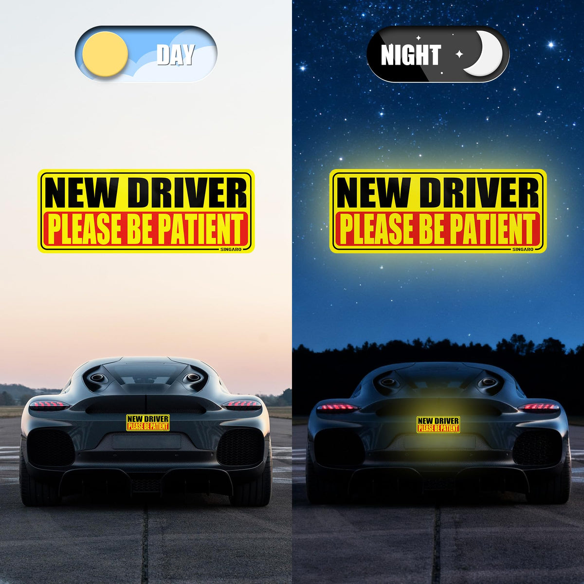 SINGARO Student Driver Magnet for Car - Please Be Patient, 3Pcs Magnetic Reflective Novice Sticker, New Driver Decal, Removable Exterior Car Accessories