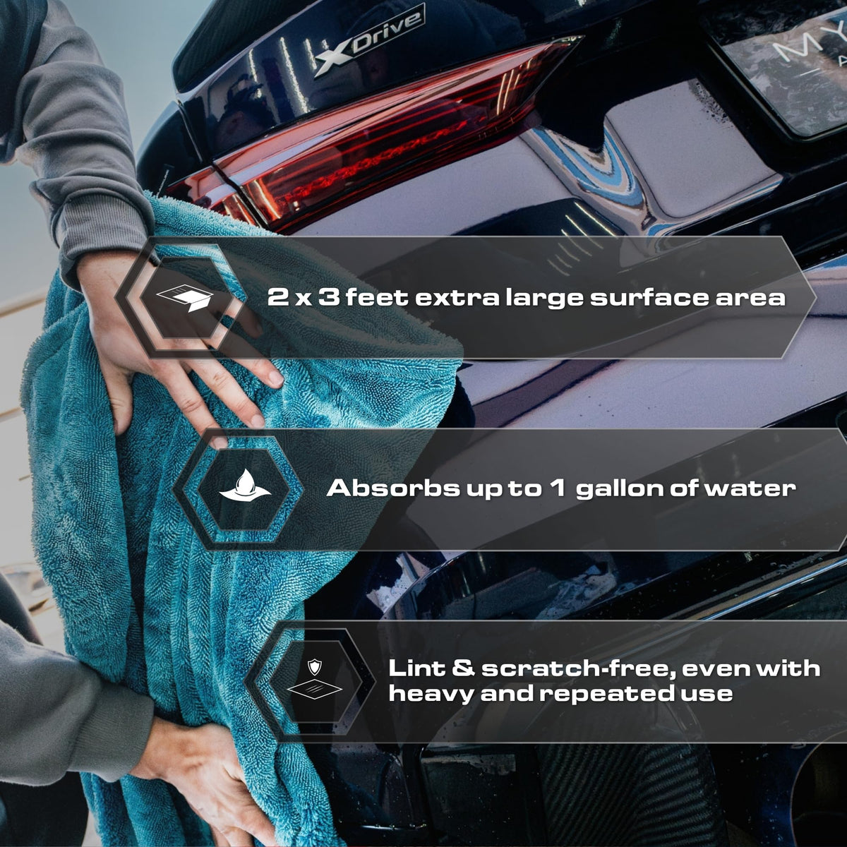 Blackline Microfiber Car Drying Towel 24"x36", 1300GSM Twisted Loop